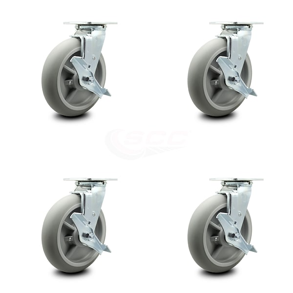 Lavex Lodging Housekeeping Cart Caster Set - 4 Swivel with Brake